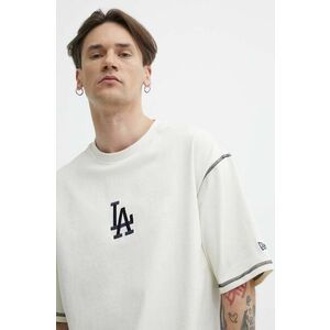 New Era tricou din bumbac barbati, culoarea bej, cu imprimeu, LOS ANGELES DODGERS imagine