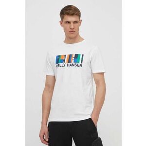 Helly Hansen tricou din bumbac barbati, culoarea alb, cu imprimeu imagine