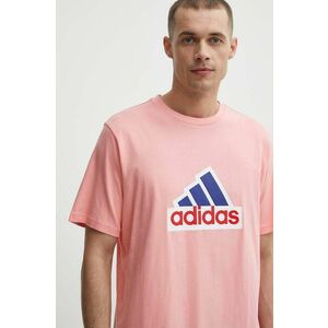 adidas tricou din bumbac barbati, culoarea roz, cu imprimeu, IS8342 imagine