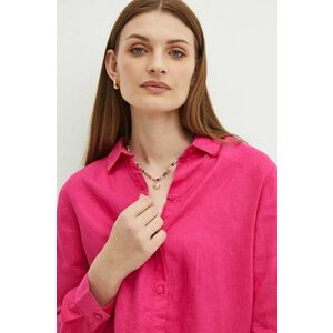 Medicine camasa de in femei, culoarea roz, cu guler clasic, regular imagine