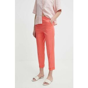 Sisley pantaloni femei, culoarea portocaliu, fason tigareta, high waist imagine