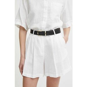 Sisley pantaloni scurti din in culoarea alb, neted, high waist imagine