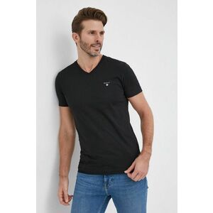Gant tricou din bumbac culoarea negru, neted imagine