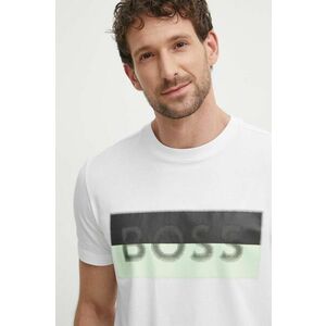 BOSS Green tricou bărbați, culoarea alb, cu imprimeu 50512998 imagine