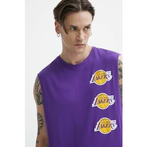 New Era tricou din bumbac barbati, culoarea violet, LOS ANGELES LAKERS imagine