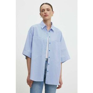 Answear Lab camasa din bumbac femei, culoarea albastru marin, cu guler clasic, relaxed imagine