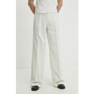 Answear Lab pantaloni din amestec de in culoarea alb, lat, high waist imagine