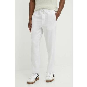 Solid pantaloni din in culoarea alb, drept imagine