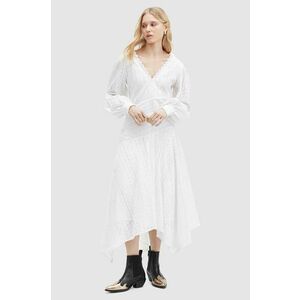 AllSaints rochie din bumbac AVIANA BRODERIE DRES culoarea alb, maxi, evazati, WD579Z imagine
