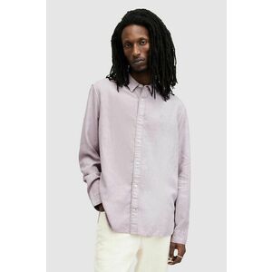 AllSaints cămașă de in LAGUNA LS SHIRT culoarea roz, cu guler button-down, relaxed, MS540Z imagine