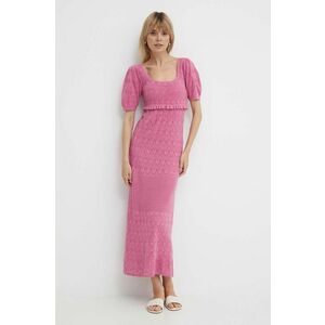 Pepe Jeans rochie din amestec de in GOLDIE DRESS culoarea roz, maxi, drept, PL953525 imagine