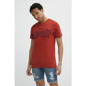 Superdry tricou din bumbac barbati, culoarea rosu, melanj imagine