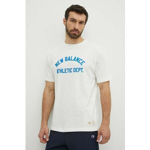 New Balance tricou din bumbac barbati, culoarea bej, cu imprimeu, MT41514SST imagine