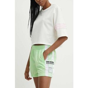 adidas Originals pantaloni scurti femei, culoarea verde, cu imprimeu, high waist, IP0719 imagine