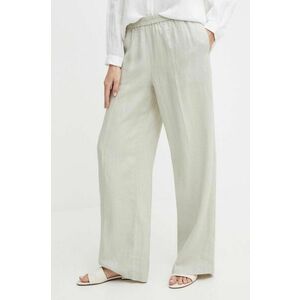 Sisley pantaloni din in culoarea bej, lat, high waist imagine