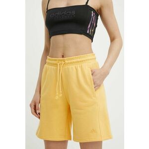 adidas pantaloni scurti femei, culoarea galben, neted, high waist, IW1259 imagine