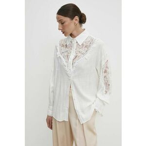 Answear Lab cămașă de in culoarea alb, cu guler clasic, relaxed imagine