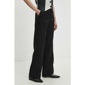 Answear Lab pantaloni din in culoarea negru, drept, high waist imagine