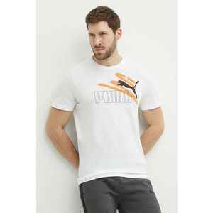 Puma tricou din bumbac bărbați, culoarea alb, cu imprimeu, 678988 imagine