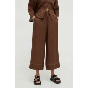 Max Mara Leisure pantaloni din in culoarea maro, lat, high waist 2416130000000 imagine