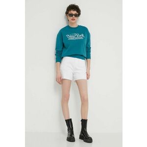 Tommy Jeans hanorac de bumbac femei, culoarea turcoaz, cu imprimeu DW0DW17786 imagine