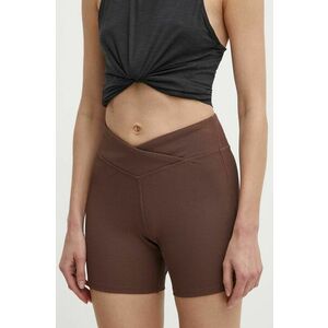 Reebok pantaloni scurți de yoga LUX Collection culoarea maro, neted, medium waist, 100075382 imagine