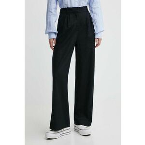 Abercrombie & Fitch pantaloni din in culoarea negru, drept, high waist imagine