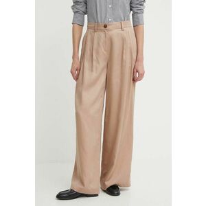 Sisley pantaloni femei, culoarea bej, lat, high waist imagine