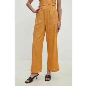 Answear Lab pantaloni din in culoarea portocaliu, drept, high waist imagine