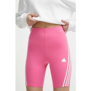 adidas pantaloni scurti femei, culoarea roz, cu imprimeu, high waist, IS3630 imagine