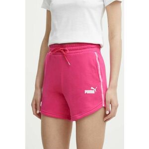 Puma pantaloni scurti femei, culoarea roz, cu imprimeu, high waist, 677924 imagine