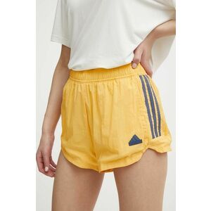 adidas pantaloni scurti TIRO femei, culoarea galben, cu imprimeu, high waist, IS0722 imagine