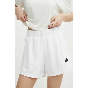 adidas pantaloni scurti Z.N.E femei, culoarea alb, cu imprimeu, high waist, IN9481 imagine