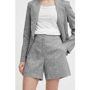 Sisley pantaloni scurti din in culoarea gri, neted, high waist imagine