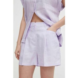 United Colors of Benetton pantaloni scurti din in culoarea violet, neted, high waist imagine