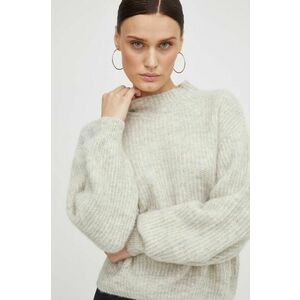 American Vintage pulover din amestec de lana femei, culoarea gri, light, cu turtleneck imagine