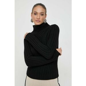 BOSS pulover de lana femei, culoarea negru, călduros, cu turtleneck imagine