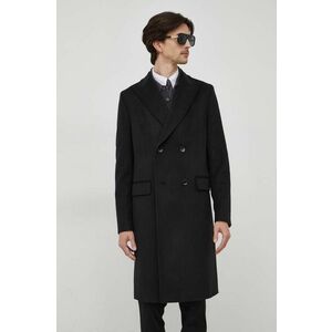 BOSS palton de lana culoarea negru, de tranzitie, cu doua randuri de nasturi imagine