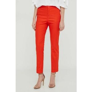 United Colors of Benetton pantaloni femei, culoarea portocaliu, mulata, high waist imagine