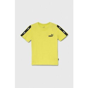 Puma tricou de bumbac pentru copii Ess Tape Tee B culoarea galben, cu imprimeu imagine