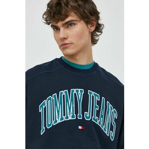 Tommy Jeans hanorac de bumbac bărbați, culoarea bleumarin, cu imprimeu, DM0DM18628 imagine