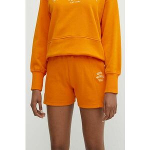Casall pantaloni scurti din bumbac culoarea portocaliu, cu imprimeu, high waist imagine