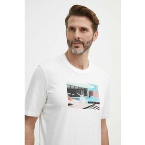 Sisley tricou din bumbac barbati, culoarea bej, cu imprimeu imagine