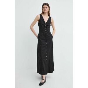 rochie din bumbac culoarea negru, maxi, evazati imagine