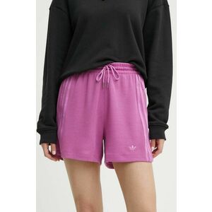 adidas Originals pantaloni scurti femei, culoarea violet, cu imprimeu, high waist, IT9718 imagine