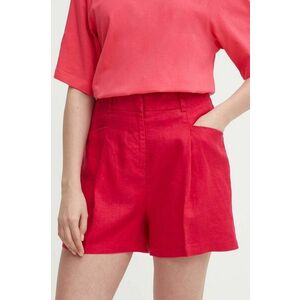 United Colors of Benetton pantaloni scurti din in culoarea roz, neted, high waist imagine