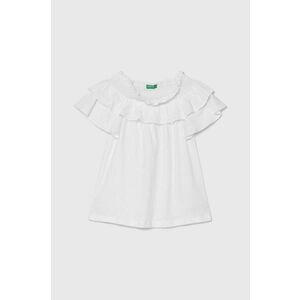 United Colors of Benetton tricou din amestec de in pentru copii culoarea alb, decolteu spaniol imagine