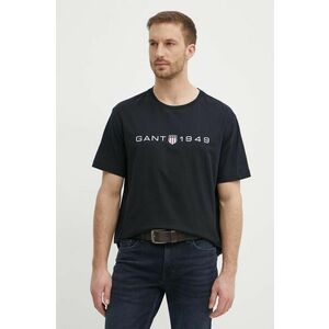 Gant tricou din bumbac barbati, culoarea negru, cu imprimeu imagine