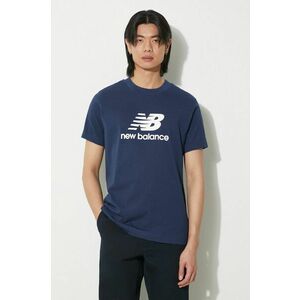 New Balance tricou din bumbac Sport Essentials barbati, culoarea albastru marin, cu imprimeu, MT41502NNY imagine