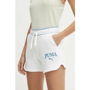 Puma pantaloni scurti SQUAD femei, culoarea alb, cu imprimeu, high waist, 678704 imagine